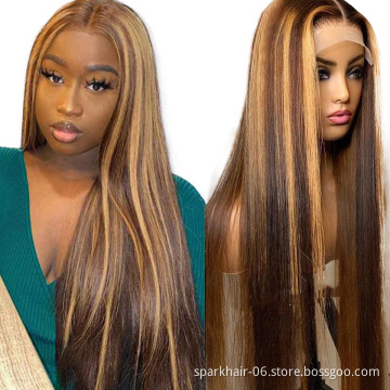 Highlight Transparent 13x4 hd lace frontal wig Long Wigs 4x4 5x5 6x6 Closure Raw Human Hair Wigs Piano Color Straight Body Wave